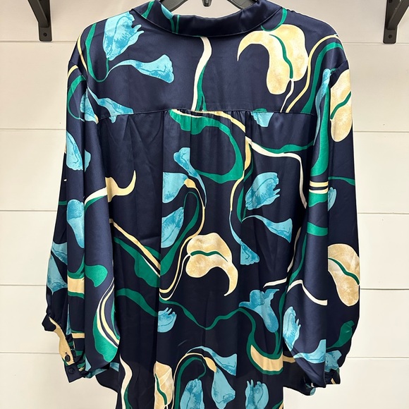 Chico's Navy and Teal Floral Blouse - Picture 2 of 3